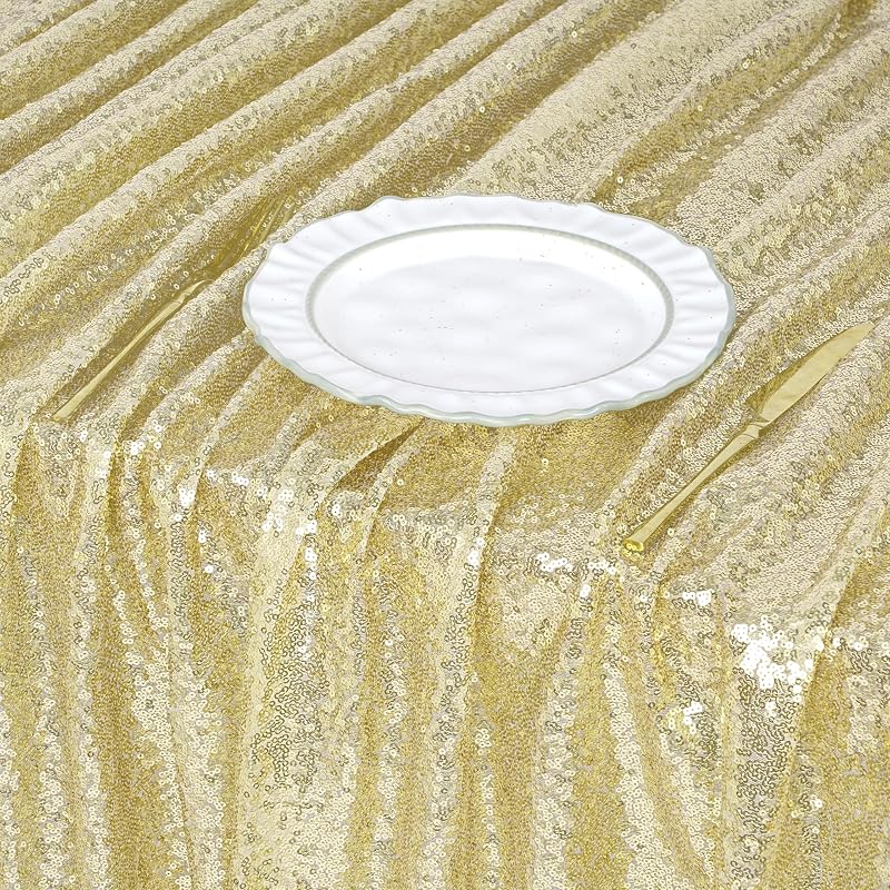 Light Gold Sequin Tablecloth Rectangular 90" x 156" - MoKoHouse Variation: Light Gold + 90" x 156"