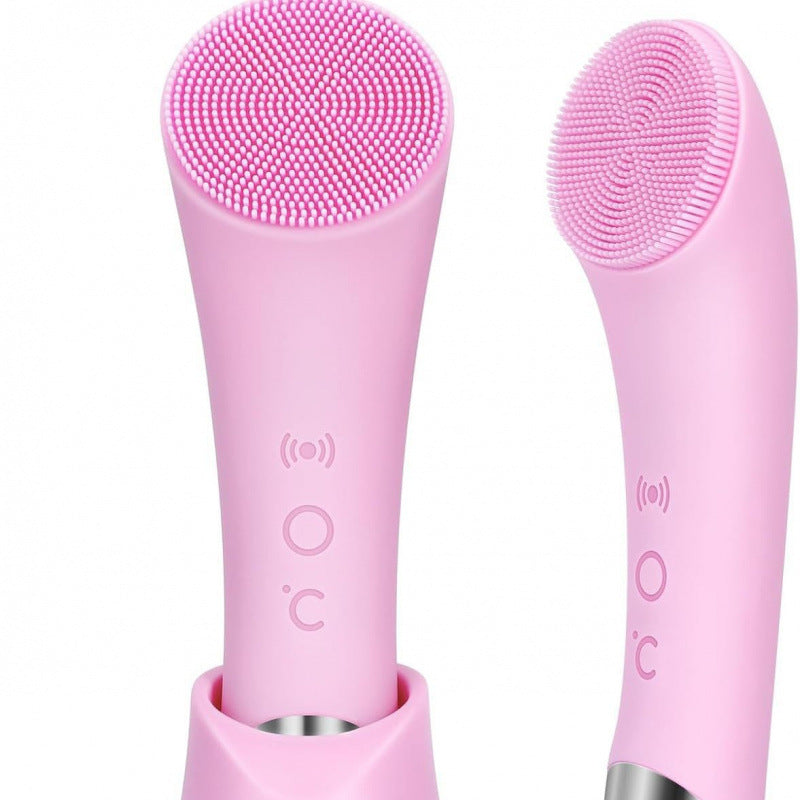 Sonic vibration heating device combined with electric silicone facial cleansing brush