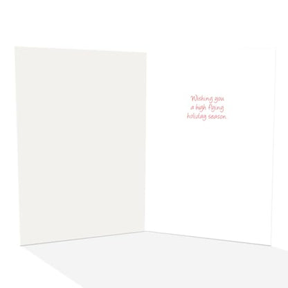 Holiday Biplane Christmas Card with Santa and Reindeer - 5x7 Greeting Card, Made in USA