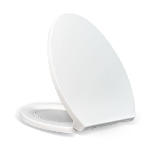 Elongated Toilet Seat 18.5 Inch Soft Close White - Quick Release & Non-Slip Bumpers