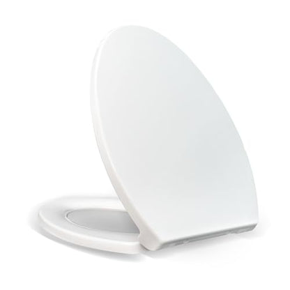 Elongated Toilet Seat 18.5 Inch Soft Close White - Quick Release & Non-Slip Bumpers