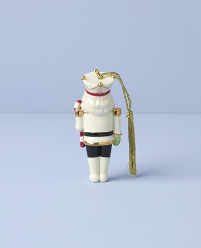 Holiday Nutcracker Ornament - Hanging Christmas Decor, Porcelain with Gold Accents - Nutcracker Ornament Variation