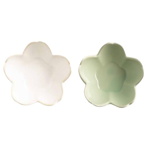 2 Pack Ceramic Flower Ring Holder Dish - White and Green Jewelry Trays