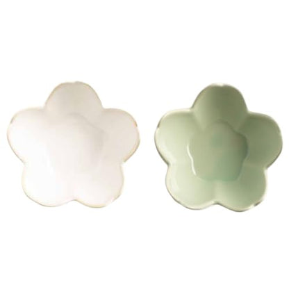 2 Pack Ceramic Flower Ring Holder Dish - White and Green Jewelry Trays