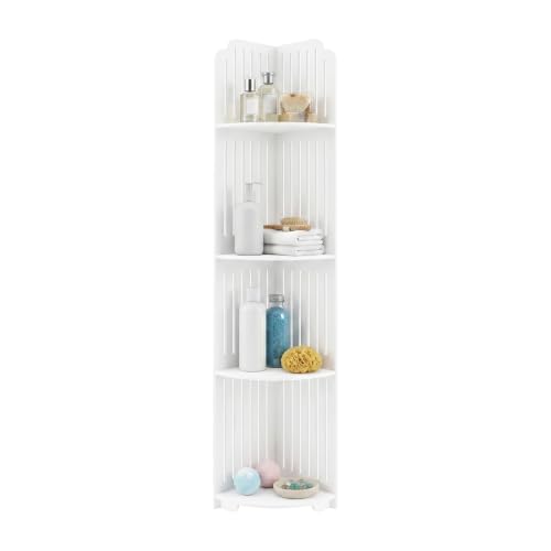 White Corner Shelf Organizer - Narrow PVC Bathroom Storage Stand