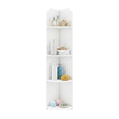 White Corner Shelf Organizer - Narrow PVC Bathroom Storage Stand