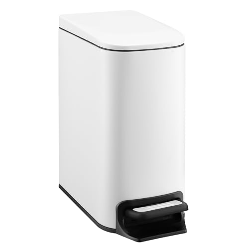 TIPGO Slim Bathroom Trash Can with Lid Soft Close, 6 Liter / 1.6 Gallon Stainless Steel Garbage Can with Removable Inner Bucket, Step Pedal, Small Trash Cans for Bedroom, Office, Kitchen (Black Gold)