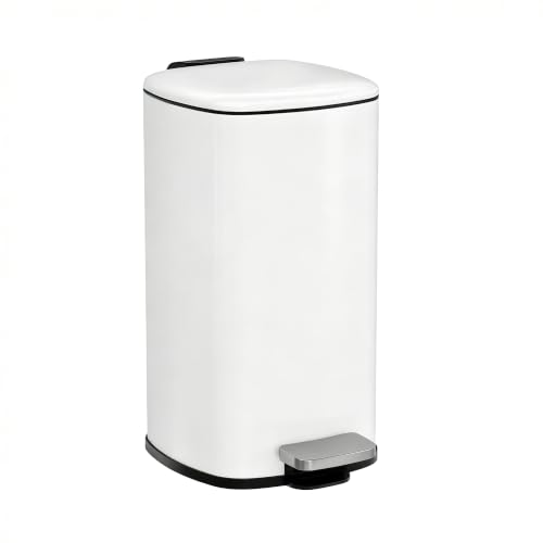 Garvee White Bathroom Trash Can with Lid 2.4 Gallon Slim Waste Bin
