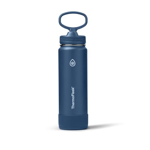 Insulated Water Bottle with Straw Lid 24oz Navy - Leakproof Stainless Steel