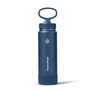 Insulated Water Bottle with Straw Lid 24oz Navy - Leakproof Stainless Steel