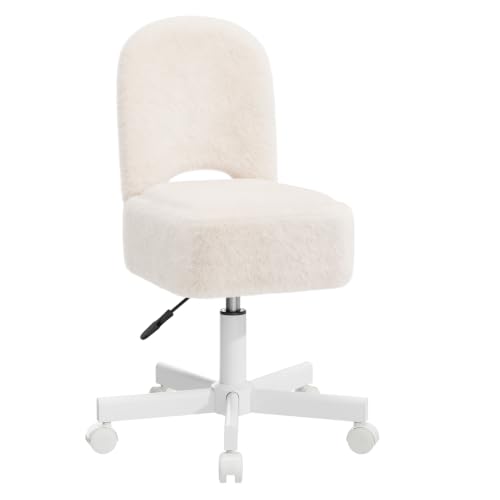 White Rolling Vanity Chair with Storage - Adjustable Height, 360° Castors, 10L Storage