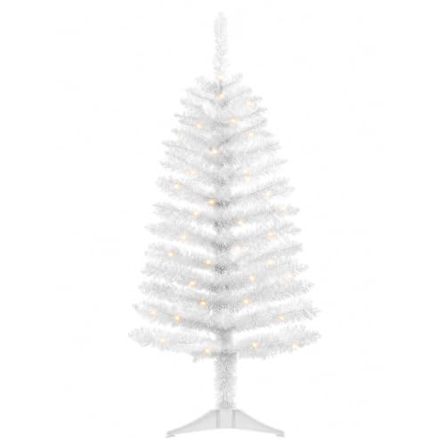 White Artificial Christmas Tree with Lights - 4ft Holiday Decor - Variation: White