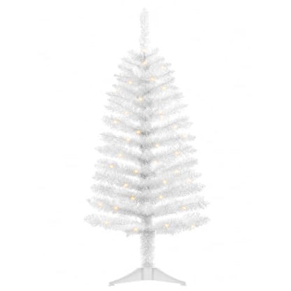 White Artificial Christmas Tree with Lights - 4ft Holiday Decor - Variation: White