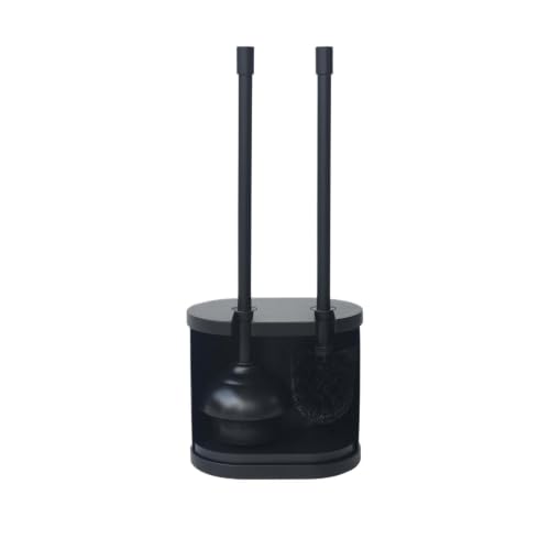 Black Toilet Bowl Brush and Plunger Set with Holder - Open Back Design