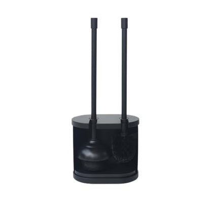 Black Toilet Bowl Brush and Plunger Set with Holder - Open Back Design
