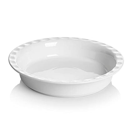 Onniyor Porcelain Pie Pan for Baking, 9 Inch Pie Dish, 52 ounce Non-Stick Pie Plate for Apple Pie, Pumpkin Pie, Pot Pies, Round Baking Dish Pan for Dinner, Oven Safe, White