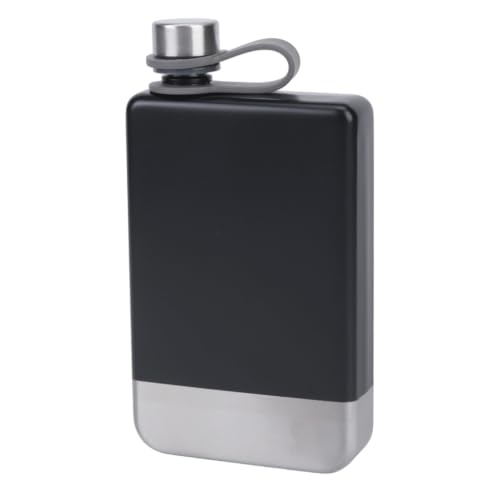 Black Stainless Steel Square Hip Flask 9oz with Leakproof Screw Cap