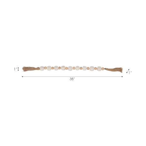 Marble Bead Garland for Home Decor - White Tassel Accent, 36 Inch