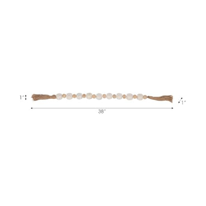 Marble Bead Garland for Home Decor - White Tassel Accent, 36 Inch