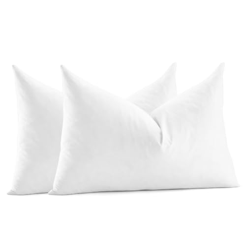 12x16 Feather Down Lumbar Pillow Inserts Set of 2 with Cotton Cover - Soft & Lofty