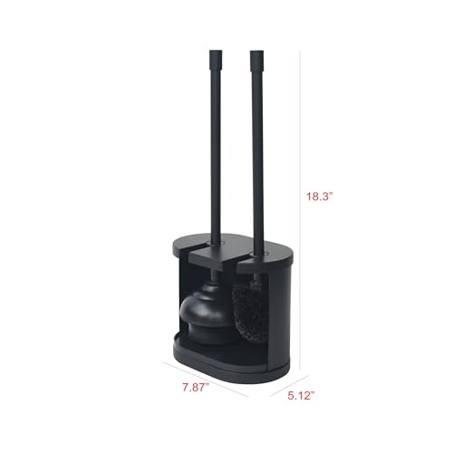 Black Toilet Bowl Brush and Plunger Set with Holder - Open Back Design