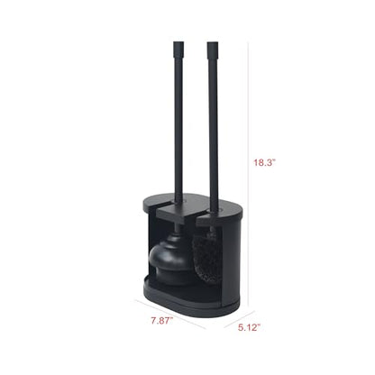 Black Toilet Bowl Brush and Plunger Set with Holder - Open Back Design