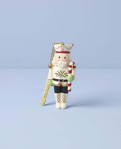 Holiday Nutcracker Ornament - Hanging Christmas Decor, Porcelain with Gold Accents - Nutcracker Ornament Variation