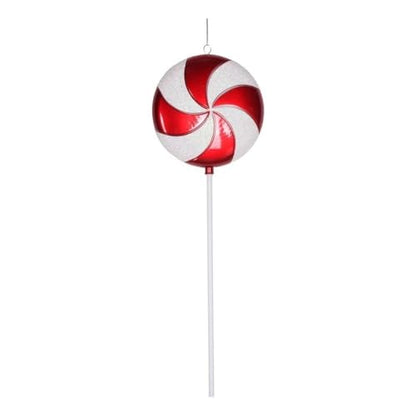 24 Inch Red and White Candy Lollipop Christmas Ornament - Glitter Accent, Shatterproof Plastic, Easy Hanging Loop