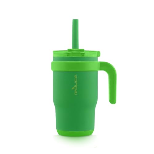 REDUCE 14 oz Coldee Tumbler with Handle for Kids Leakproof Insulated Stainless Steel Mug with Lid & Spill-Proof Straw, Keeps Drinks Cold up to 18 Hrs, Clover Green