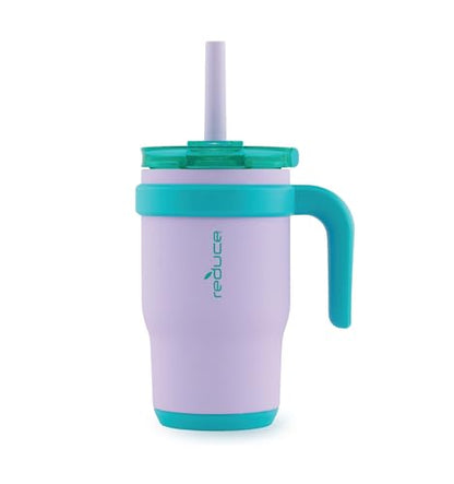 REDUCE 14 oz Coldee Tumbler with Handle for Kids Leakproof Insulated Stainless Steel Mug with Lid & Spill-Proof Straw, Keeps Drinks Cold up to 18 Hrs, Purple Mermaid