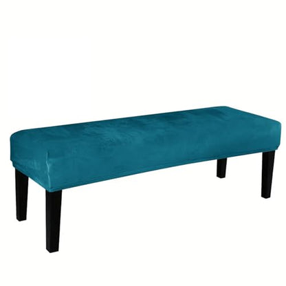Stretch Velvet Dining Bench Slipcover - Peacock Blue, Removable & Washable