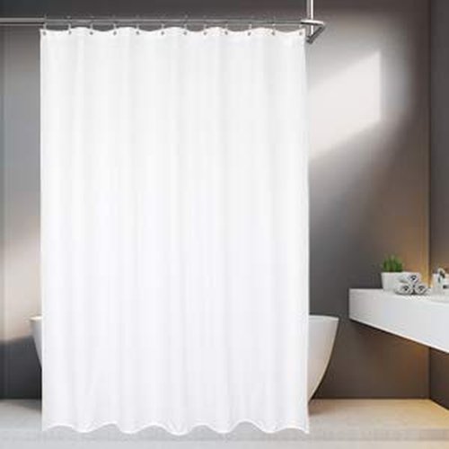 Mrs Awesome Waterproof Fabric Shower Curtain Liner, Suction Cups Included, Machine Washable Cloth Shower Curtain for Bathroom, 72 x 72 inch, White