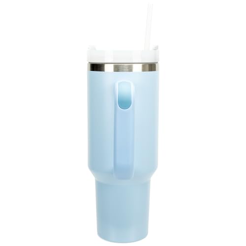 Elanze Designs 40 oz Stainless Steel, Large Water Bottle, Coffee Mug, Spill & Leak Resistant, Thermal Travel Tumbler With Handle, Lid & Straw, Pastel Blue