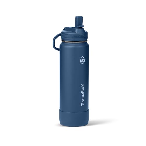 Insulated Water Bottle with Straw Lid 24oz Navy - Leakproof Stainless Steel