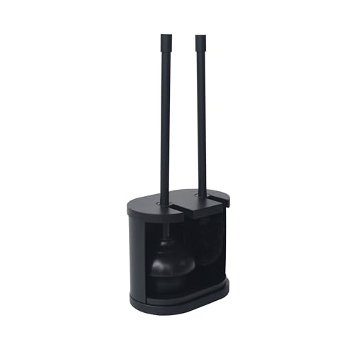 Black Toilet Bowl Brush and Plunger Set with Holder - Open Back Design