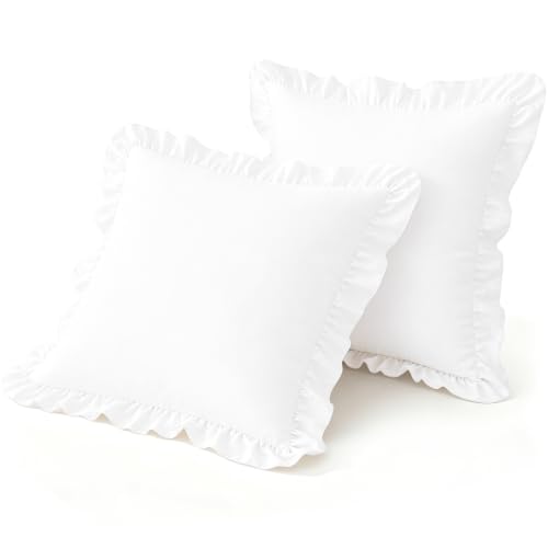White Ruffle Euro Sham Covers 26x26 Set of 2 - Microfiber Decorative Pillowcases