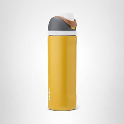 Owala FreeSip Insulated Stainless Steel Water Bottle with Straw for Sports and Travel, BPA-Free Sports Water Bottle, 24 oz, Grey/Yellow, Golden Conquest