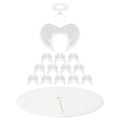 Angel Wing Feather Ornament Christmas Tree Decor Set with Plush Skirt - Variation: Angel Wings 2.56 ft