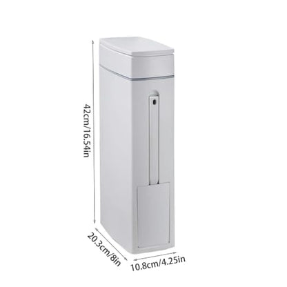 Slim Bathroom Trash Can with Toilet Brush Set - Space-Saving Organizer