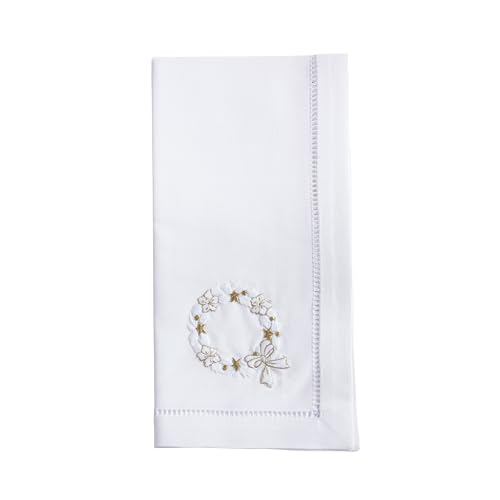 Christmas Wreath Handmade Embroidery Napkins Set of 6 - Holiday Table Decor
