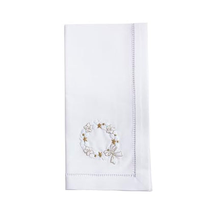Christmas Wreath Handmade Embroidery Napkins Set of 6 - Holiday Table Decor