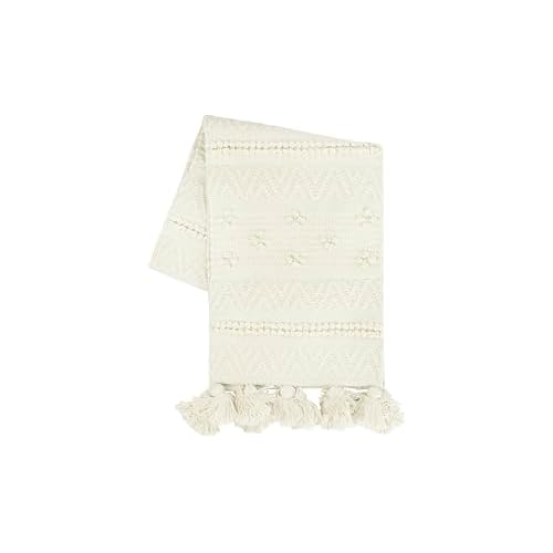 Creative Co-Op 72" Woven Cotton Textured Table Runner with Pom Poms & Tassels (DF2416)