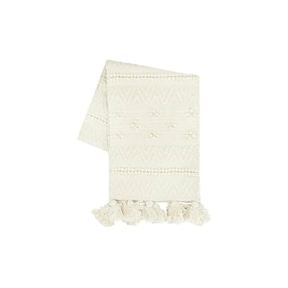 Creative Co-Op 72" Woven Cotton Textured Table Runner with Pom Poms & Tassels (DF2416)