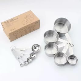 Premium No Rust Stainless Steel Measuring Cups & Spoons Set - 10-Piece Kitchen Gadgets with Engraved Measurements