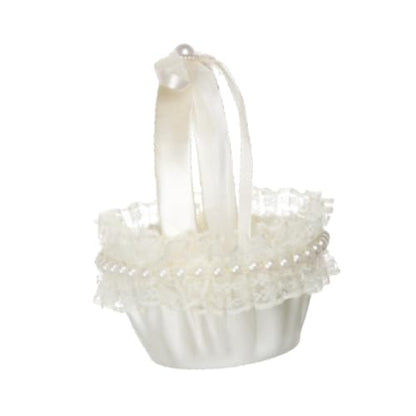 Wedding Satin Flower Girl Basket for Ceremony & Gift Holding - B