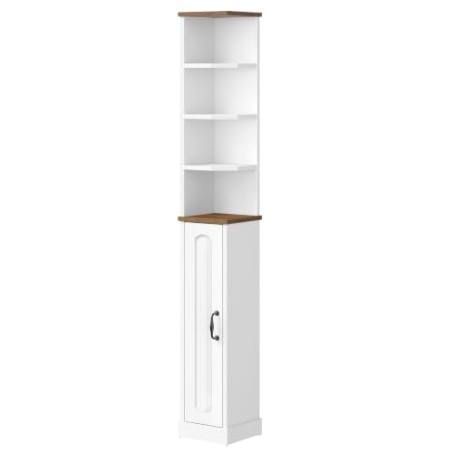 HOOBRO Small Corner Bathroom Cabinet with Reversible Door – White Walnut Finish, 8.3 x 8.3 x 65.8 inches