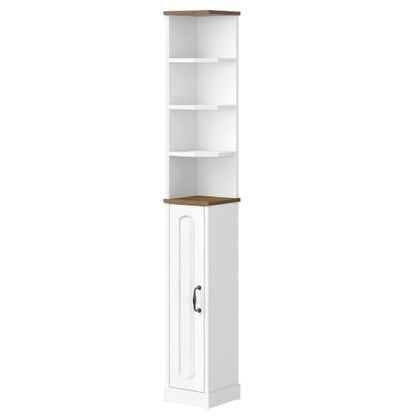 HOOBRO Small Corner Bathroom Cabinet with Reversible Door – White Walnut Finish, 8.3 x 8.3 x 65.8 inches