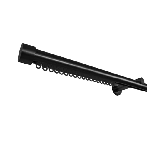 Heavy Duty Black Traverse Curtain Rod with End Cap Finial - Custom Length