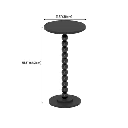 TUTOTAK Black Round Side Table with Solid Wood Legs - Small End Table