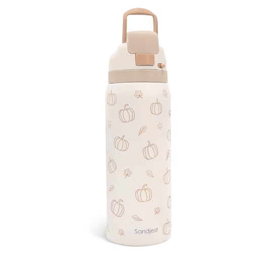 Fall Pumpkin Stainless Steel Water Bottle 32oz with Push-Button Lid - SANDJEST